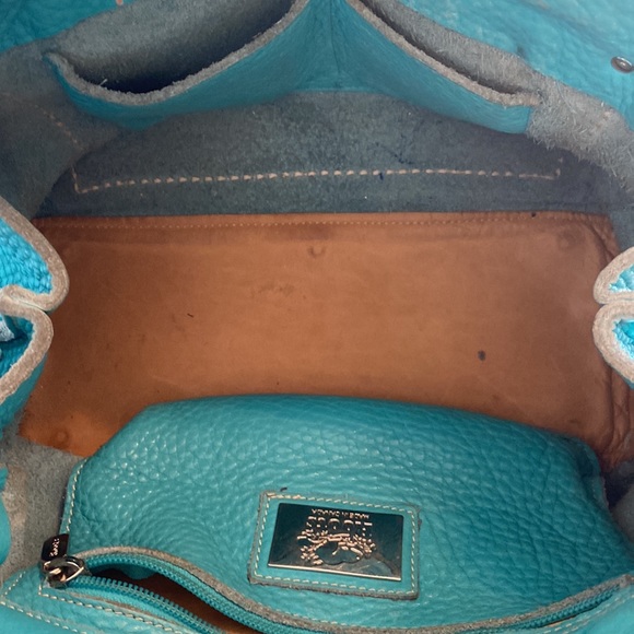ROOTS 🇨🇦 Turquoise Textured Leather Handbag with Shoulder / Crossbody Strap - Picture 11 of 17